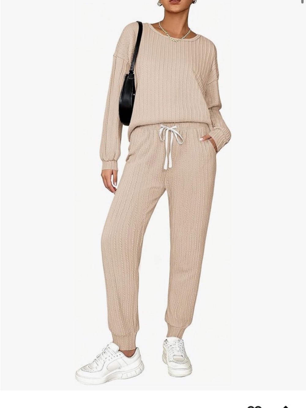 NWOT Cozy Ribbed lounge Set in Light Beige